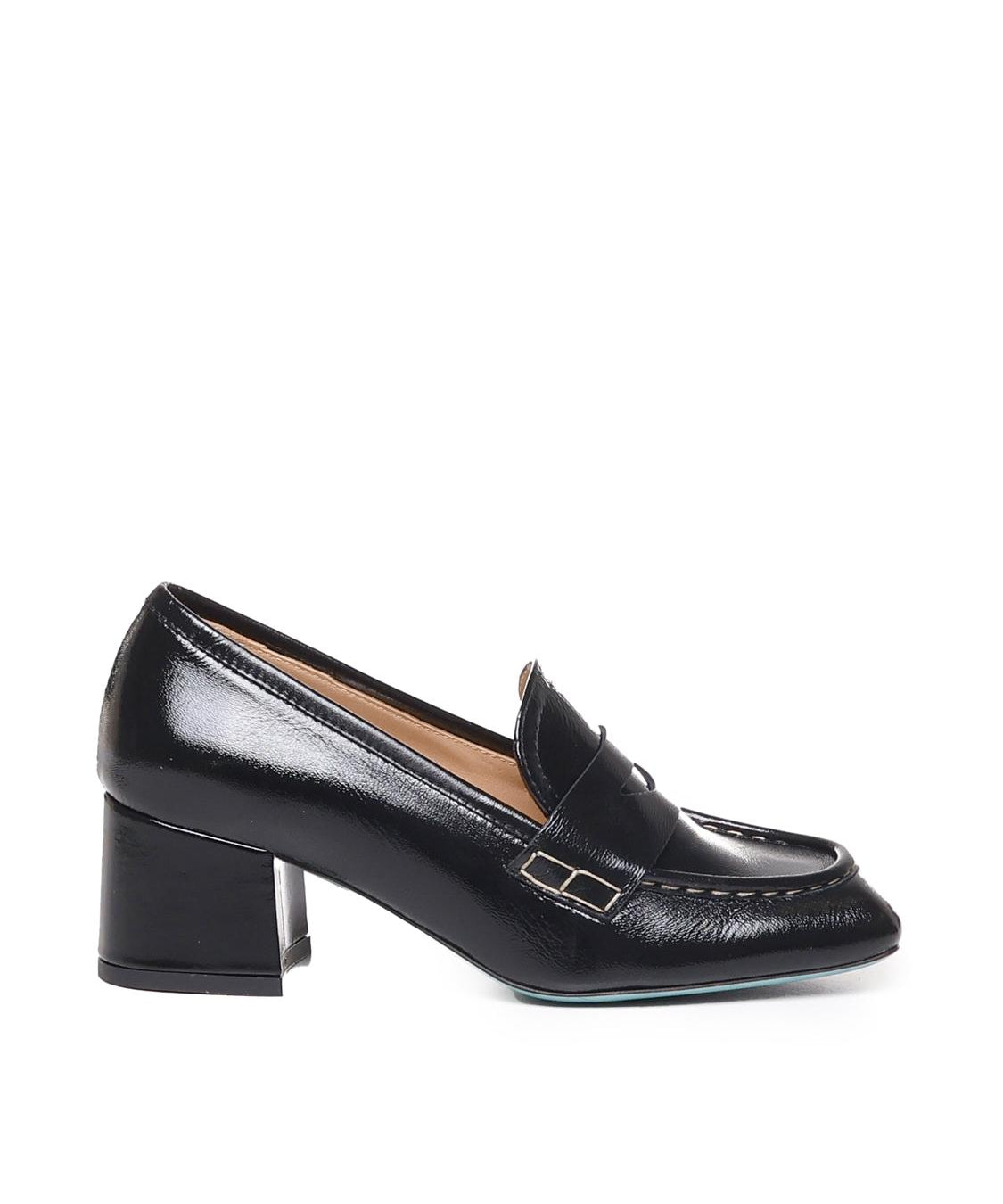 Mocassino in vernice con tacco<BR/> CELESTE 02 VERLUXNERO FRATELLI RUSSO 