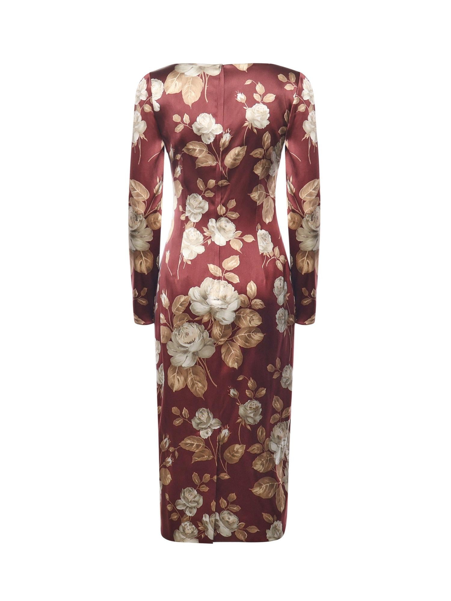 Abito in raso stampa Rosa vintage F6TYGT FSIB8HR5QQ DOLCE & GABBANA 