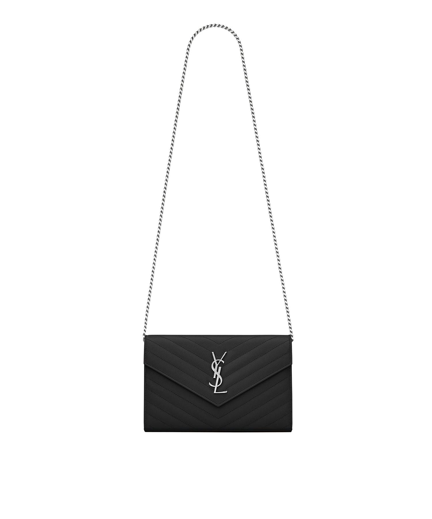 Pochette con catena Cassandre in pelle grain de poudre 377828 BOW021000 SAINT LAURENT 