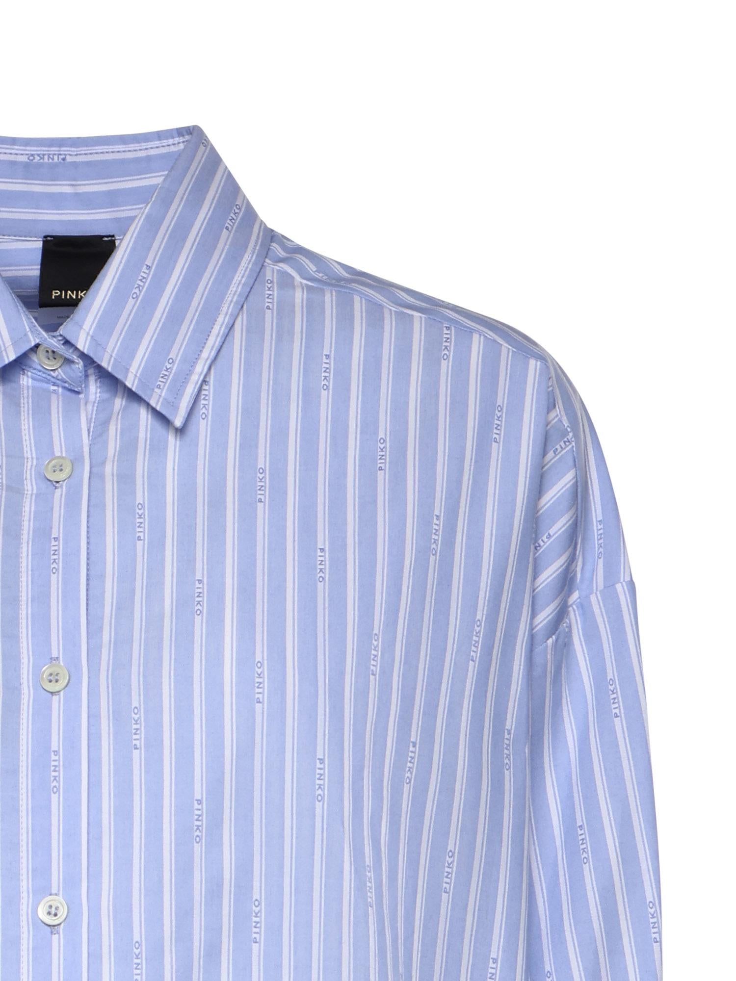 Camicia cropped in cotone a righe 106249 A36JEZB PINKO 