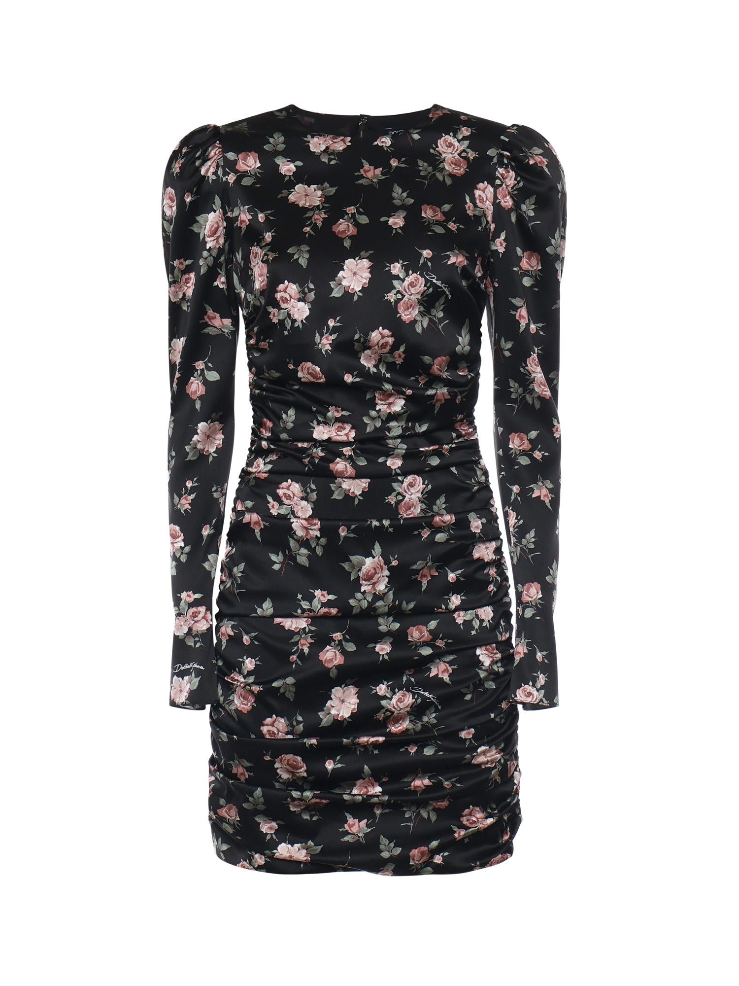 Abito drappeggiato stampa Rose vintage F60G3T FSA8HHN5XQ DOLCE & GABBANA 