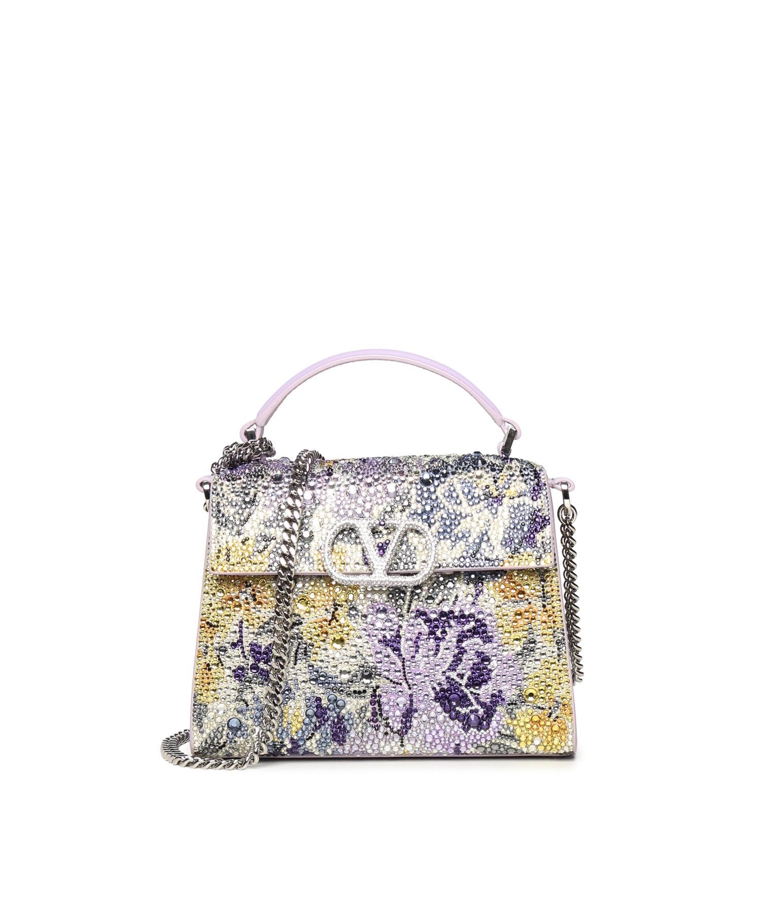 Borsa a mano mini Valentino Garavani Vsling con strass motivo Flowerism e logo gioiello 8W2B0R91 NCTDAK VALENTINO GARAVANI 