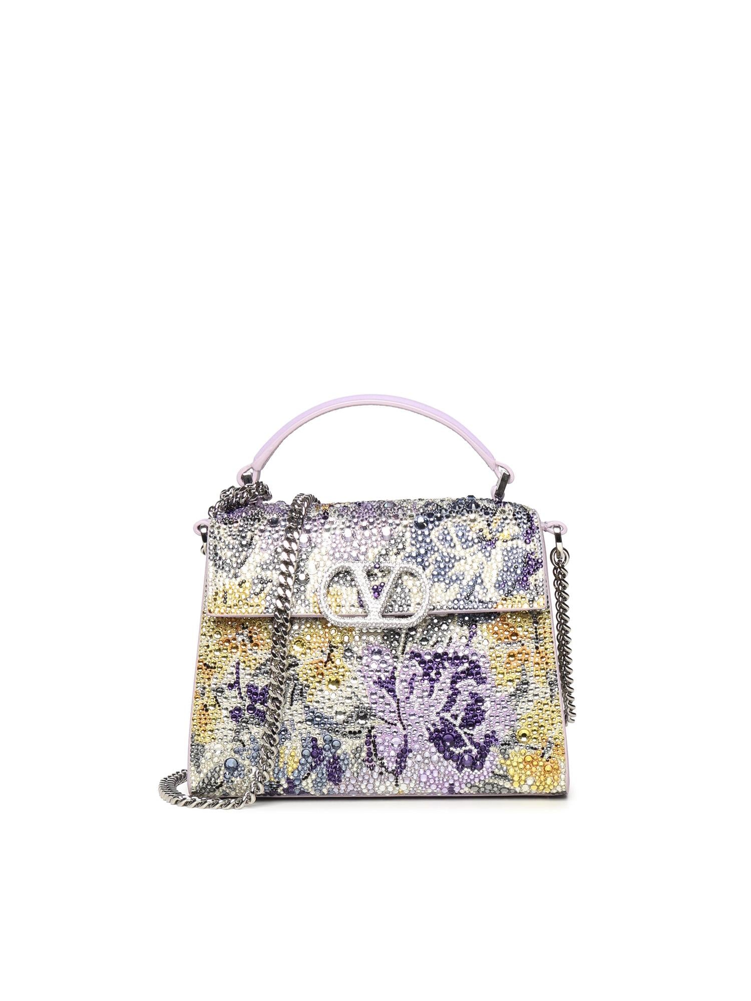 Borsa a mano mini Valentino Garavani Vsling con strass motivo Flowerism e logo gioiello 8W2B0R91 NCTDAK VALENTINO GARAVANI 