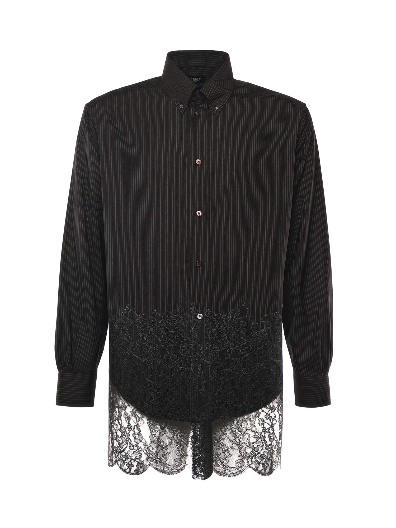 Camicia in lana gessata e pizzo FS1332 AVK1F0DHP FENDI 