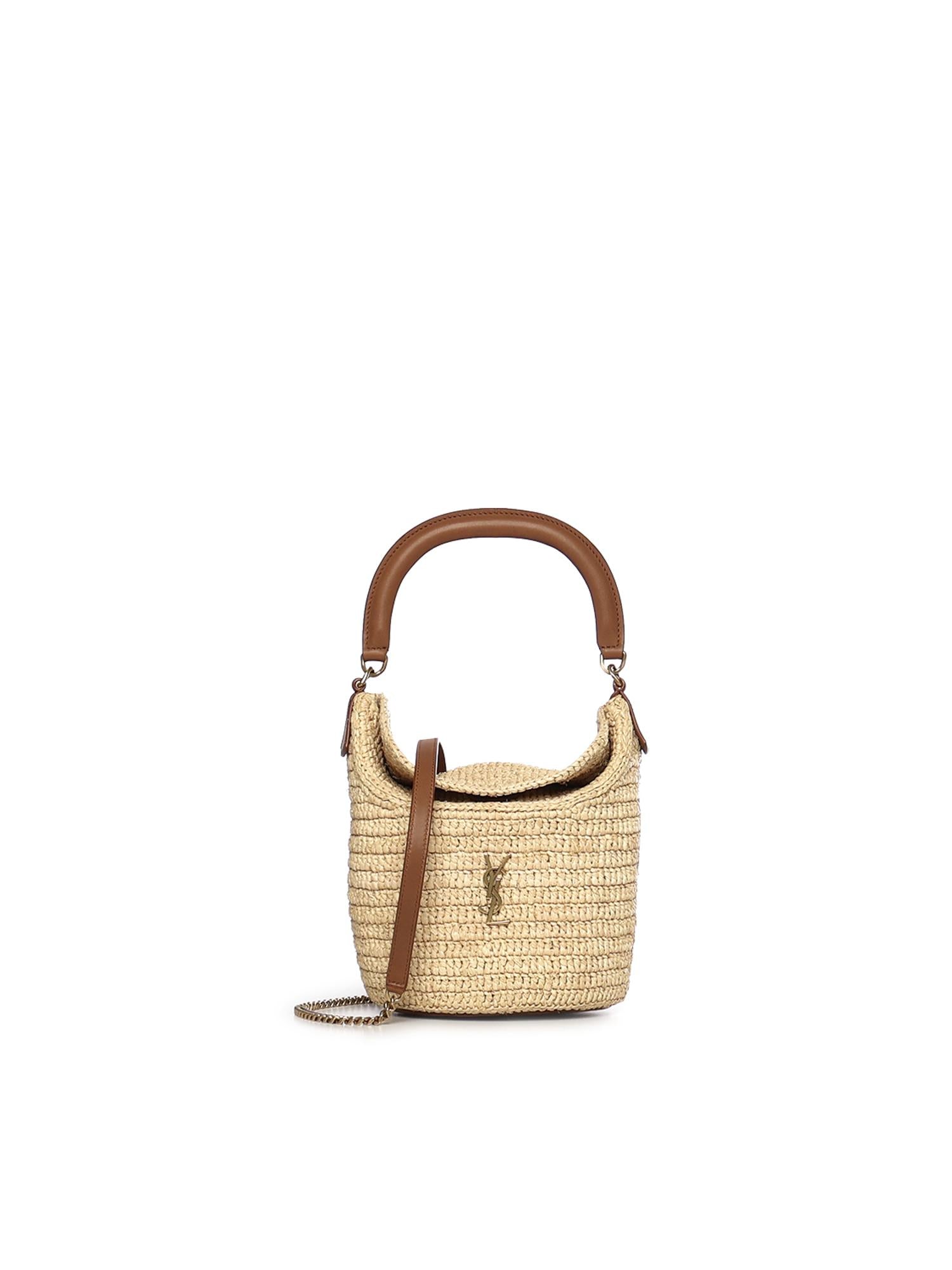 Secchiello Gaby in rafia con pelle 838591 GAAFC2791 SAINT LAURENT 