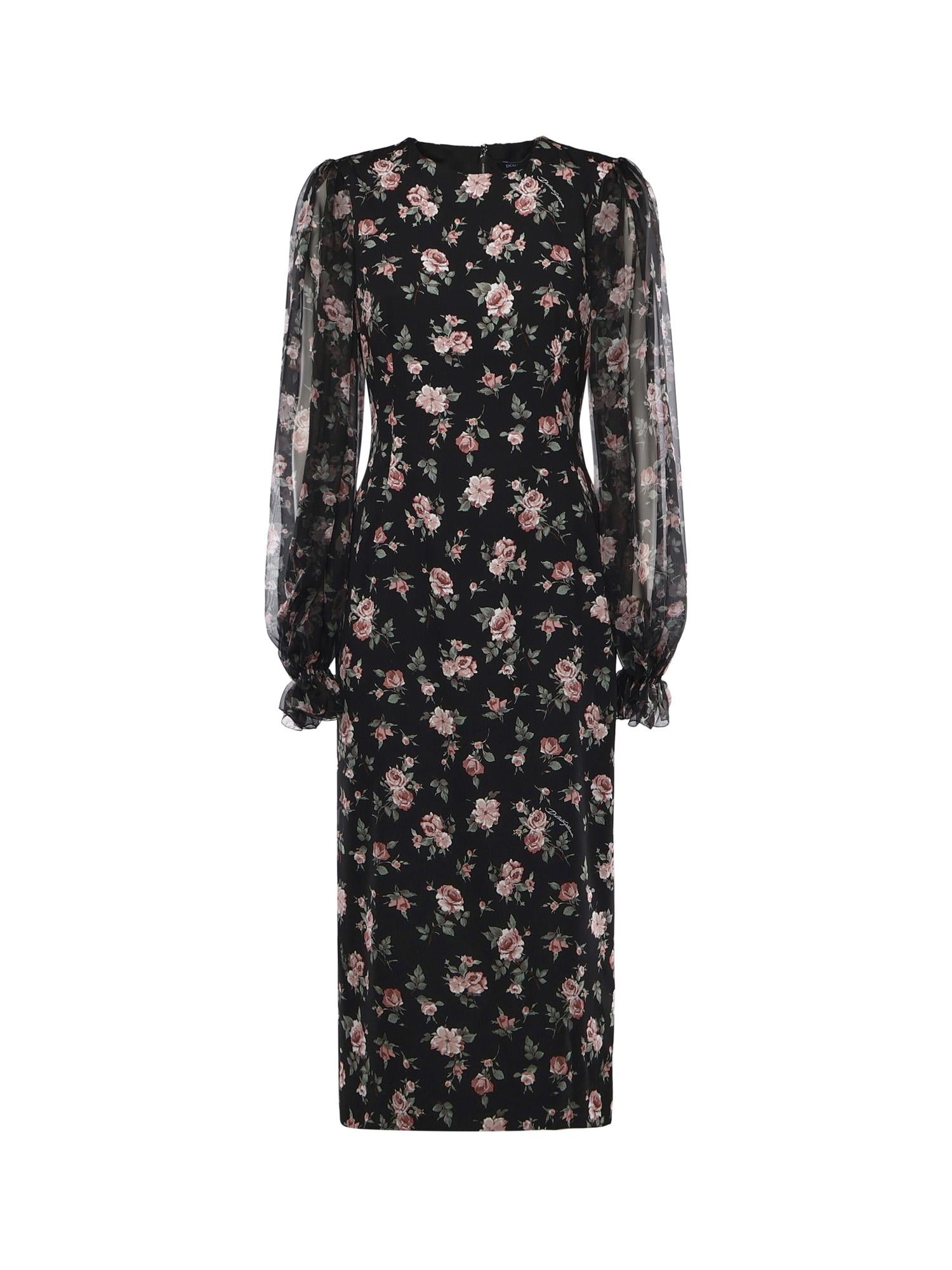 Abito in charmeuse stampa Rose vintage F611DT FSA8CHN5XQ DOLCE & GABBANA 