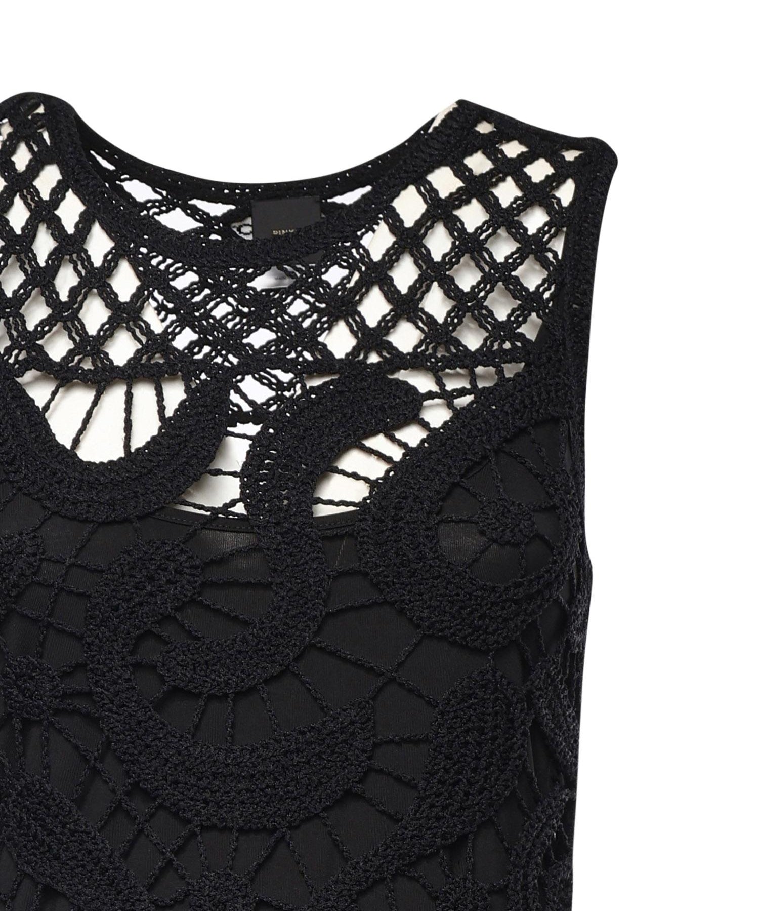 Abito midi senza maniche in crochet geometrico 106361 A354Z99 PINKO 