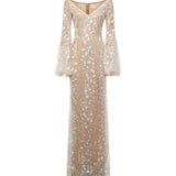 Abito lungo in pizzo con fiori 3D 79AJOC87 NR010004 GENNY 