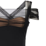 Abito lungo con ruches e tulle NDDR3001002100  NENSI DOJAKA 