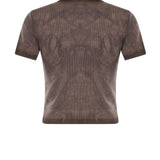 T-shirt cropped a coste con logo<BR/> 107311 A3H5L72 PINKO 