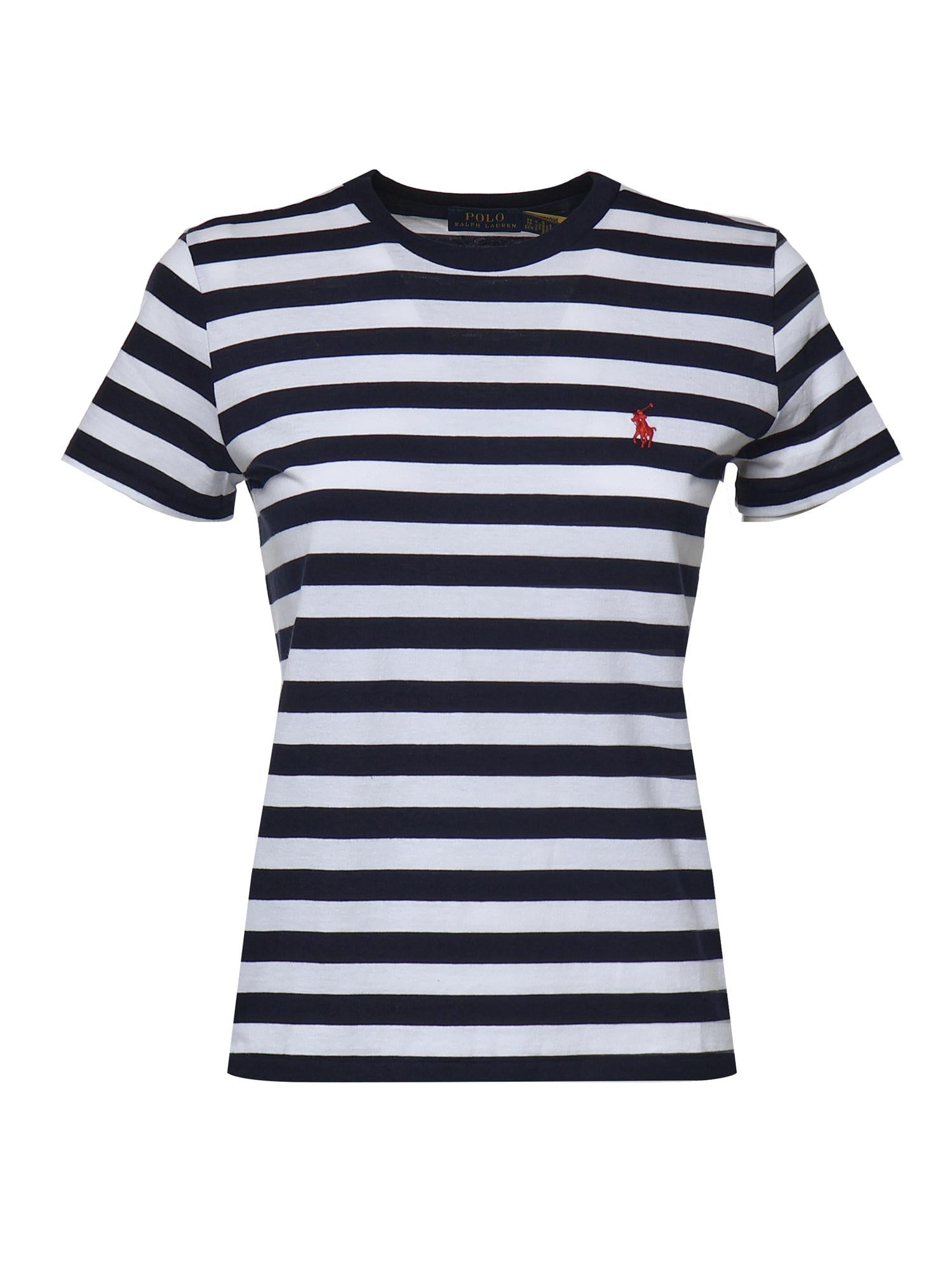 T-shirt in cotone a righe con logo 211B17779 003 POLO RALPH LAUREN 