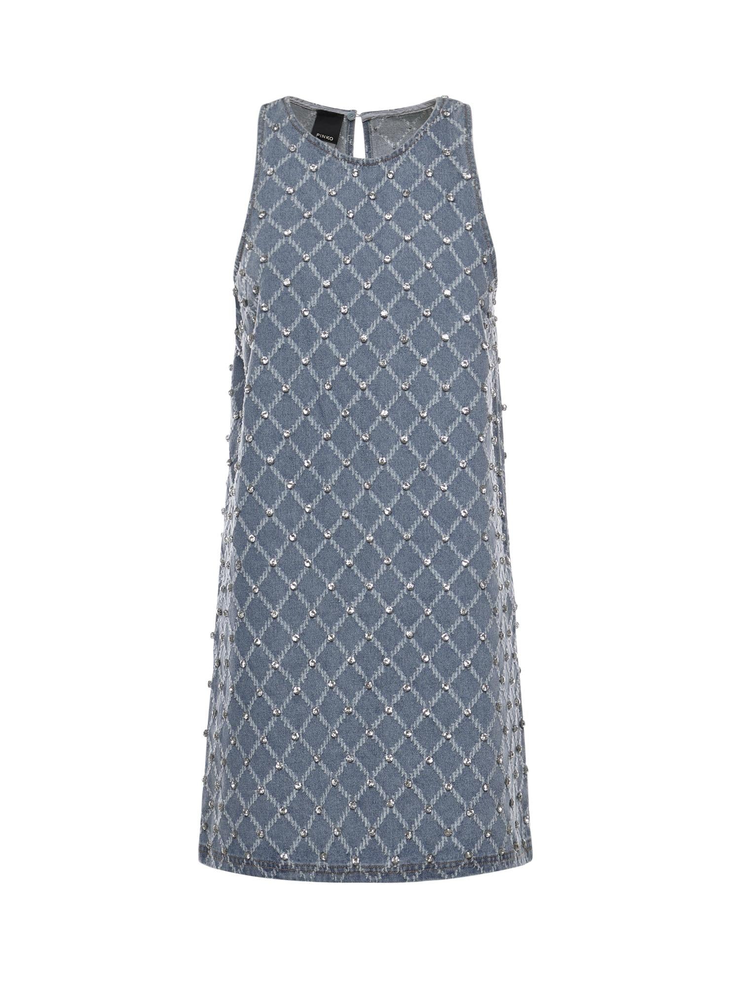 Abito corto in denim con disegno rombi e strass 106245 A32NPJE PINKO 