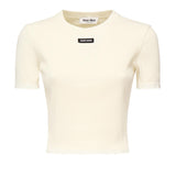 T-shirt cropped con logo MJN580 17Z9F0304 MIU MIU 