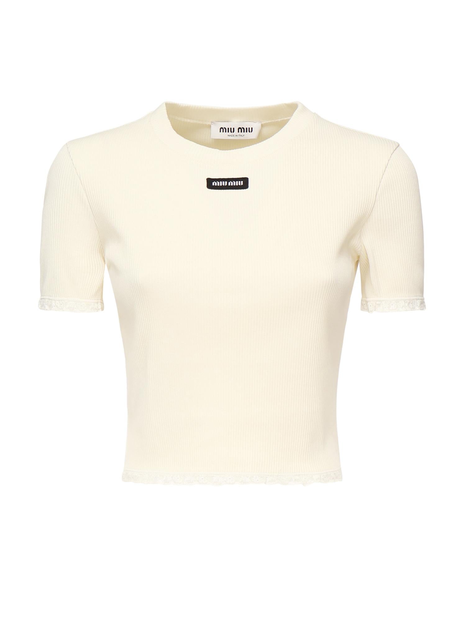 T-shirt cropped con logo MJN580 17Z9F0304 MIU MIU 